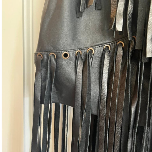 Understated Leather Leather Mini Skirt with Tassels in Black - Picture 11 of 11